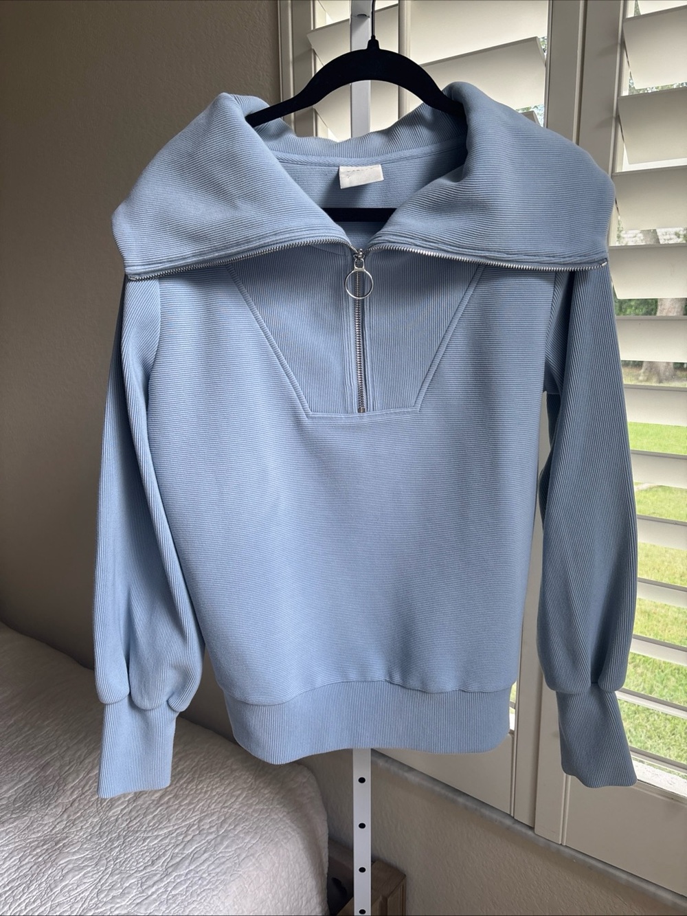 Varley Vine Dusty Blue Ribbed Half-Zip Sweatshirt Size Small - Picture 3 of 11